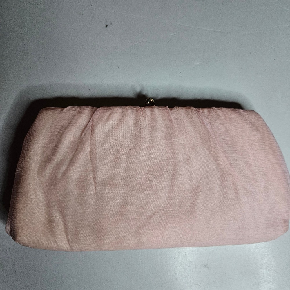 Vintage HL USA Blush Pink Chiffon Evening Clutch Bag Gold Chain Strap Wedding